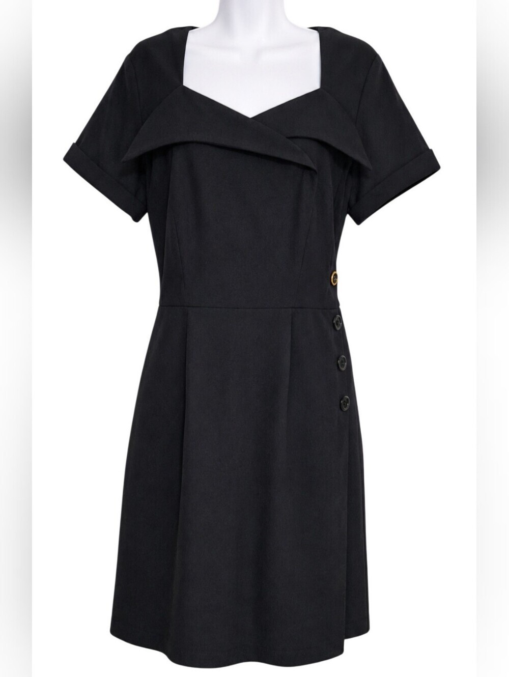 0146 Folter Black Collared Side Button Dress NWT Size XL Goth Pinup Rockability